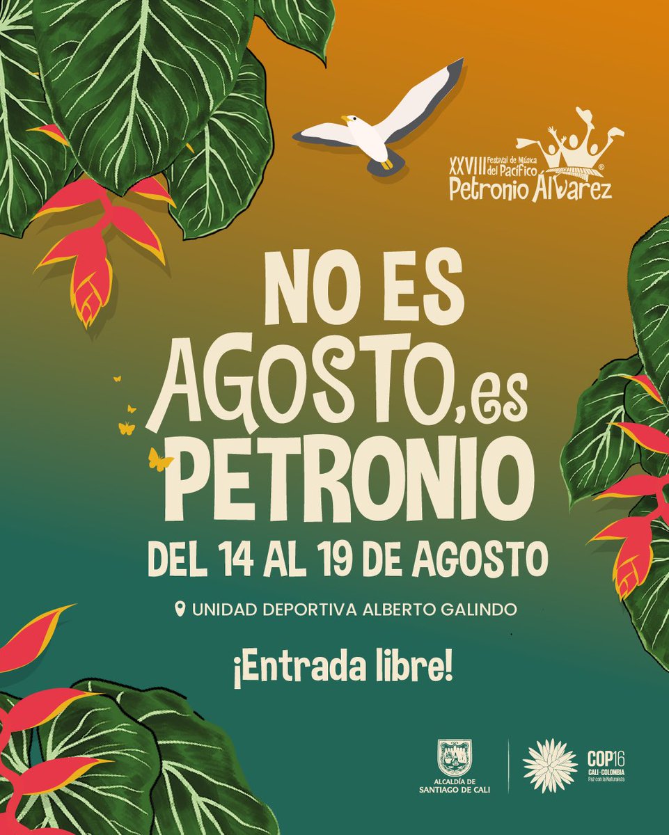 ¡No es agosto, es Petronio! 😍🫶🏾

Llegó el mes en el que nos encontraremos a través de la majestuosidad del Pacífico. 🍃 Del 14 al 19 de agosto, te esperamos para compartir la sabiduría, la tradición, los sabores y la música de una región.

📍Unidad Deportiva Alberto Galindo.
