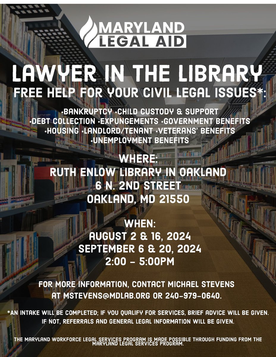 MDLegalAid's tweet photo. Struggling with legal questions or don't know where to turn for help? Join us for our legal clinic tomorrow for a day of free legal advice, guidance, and support from experienced legal professionals. #MarylandLegalAid #LegalClinic https://t.co/a8kOAxmtN8
