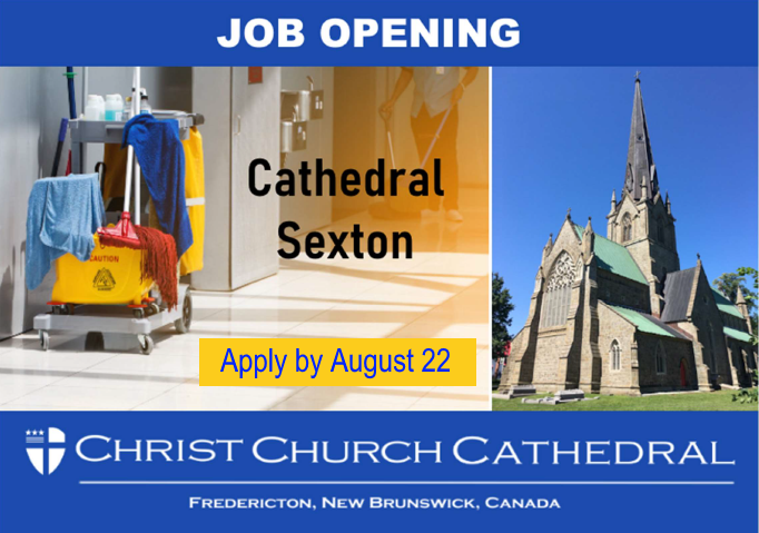Christ Church Cathedral in #Fredericton, New Brunswick is seeking a Sexton (caretaker). Duties of this full-time position with benefits include the oversight, maintenance and cleaning of the church, hall &amp; grounds. Apply by August 22.

Job description: cccath.ca/2024/07/31/job…