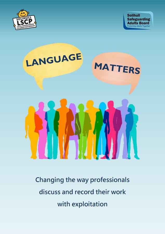 LANGUAGE MATTERS!

This document can be used to help professionals describe victims of Exploitation and not as criminals 

➡️safeguardingsolihull.org.uk/ssab/wp-conten…

#SaySomethingIfYouSeeSomethingSolihull