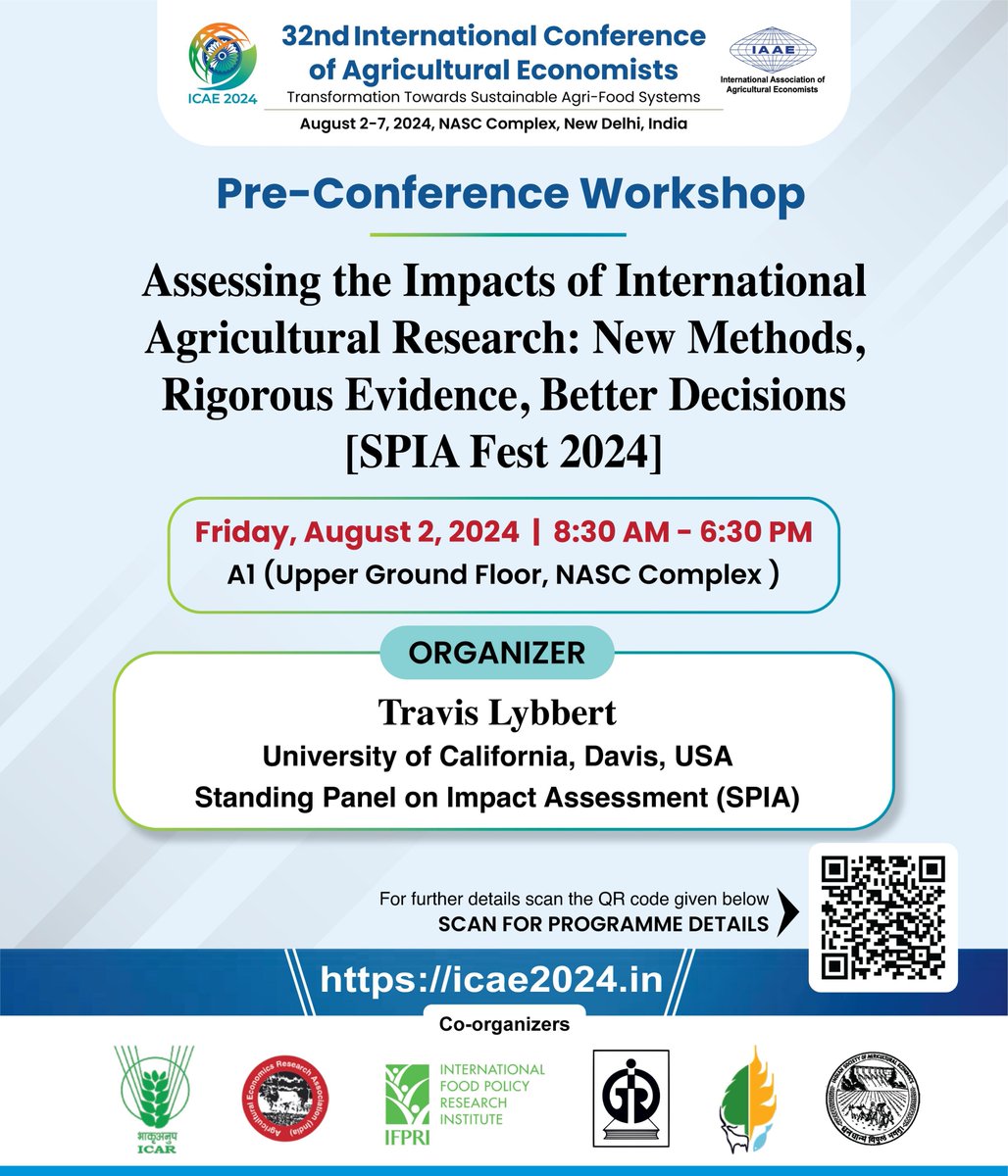 icae2024 (@icae2024) on Twitter photo Get ready for the Pre-Conference Workshop <a href="/CGIAR/">CGIAR</a> SPIA Fest 2024.
Join us for a full day of groundbreaking insights on international agricultural research.
#ICAE2024 #SPIAFest2024 #AgEcon #MeetinDelhi
๐
August 2, 2024 from 8:30 AM - 6:30 PM at the NASC Complex, New Delhi. #ISAE Get ready for the Pre-Conference Workshop <a href="/CGIAR/">CGIAR</a> SPIA Fest 2024.
Join us for a full day of groundbreaking insights on international agricultural research.
#ICAE2024 #SPIAFest2024 #AgEcon #MeetinDelhi
๐
August 2, 2024 from 8:30 AM - 6:30 PM at the NASC Complex, New Delhi. #ISAE