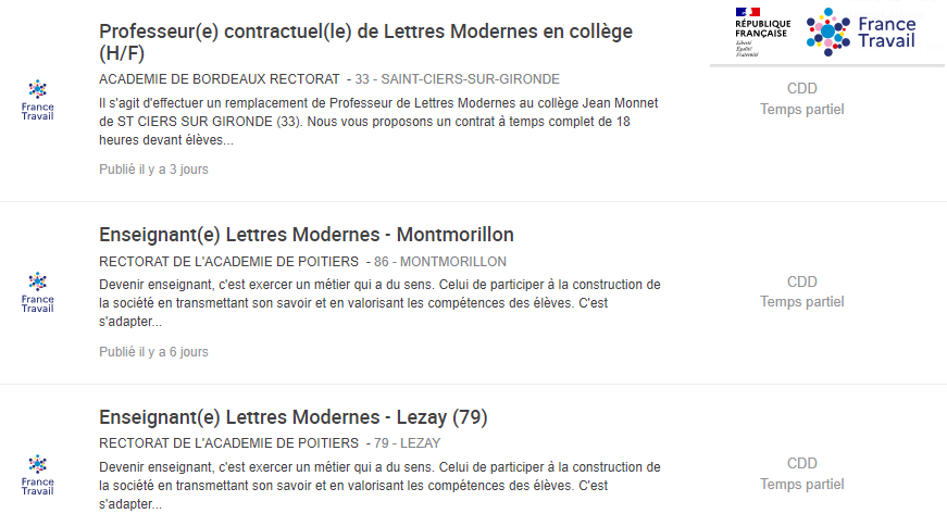 cafepedagogique's tweet photo. Qui veut enseigner à la #rentreescolaire ? Les annonces se multiplient sur @FranceTravail #CDD #Contractuel https://t.co/4YgDfqmB1z