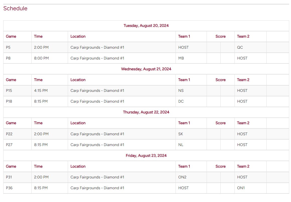 Fitzroy Fastball (@fitzroyfastball) on Twitter photo The schedule for the U20 Men's <a href="/SoftballCanada/">Softball Canada</a>
Canadian Championship hosted by <a href="/wc_fastball/">West Carleton Fastball</a> in Carp is now posted on softball.ca/u20mens.
Host West Carleton Electric is scheduled for 8 round robin games as follows: The schedule for the U20 Men's <a href="/SoftballCanada/">Softball Canada</a>
Canadian Championship hosted by <a href="/wc_fastball/">West Carleton Fastball</a> in Carp is now posted on softball.ca/u20mens.
Host West Carleton Electric is scheduled for 8 round robin games as follows: