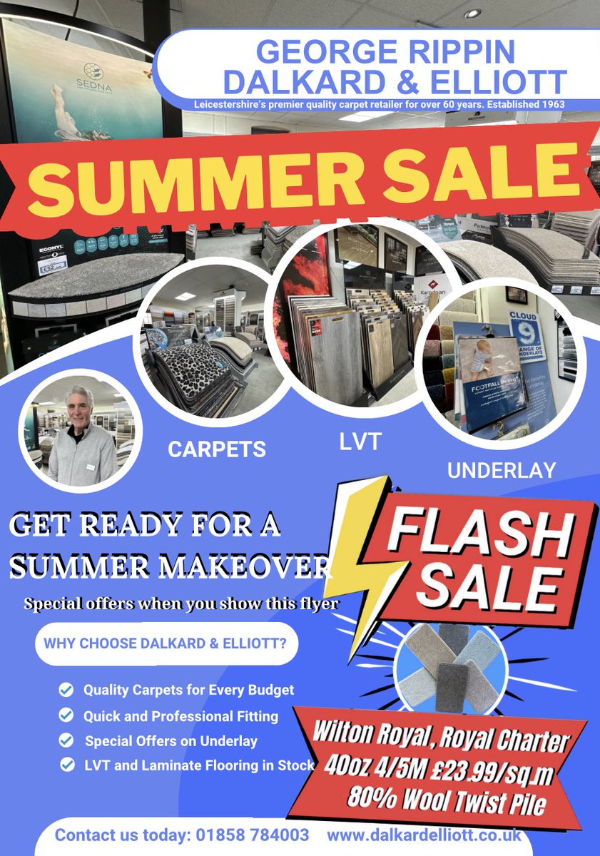 Our Summer Sale here at Dalkard &amp; Elliott Carpets &amp; Flooring  is still on here at Market Harborough dalkardelliott.co.uk George and Steve, father and son 🙂