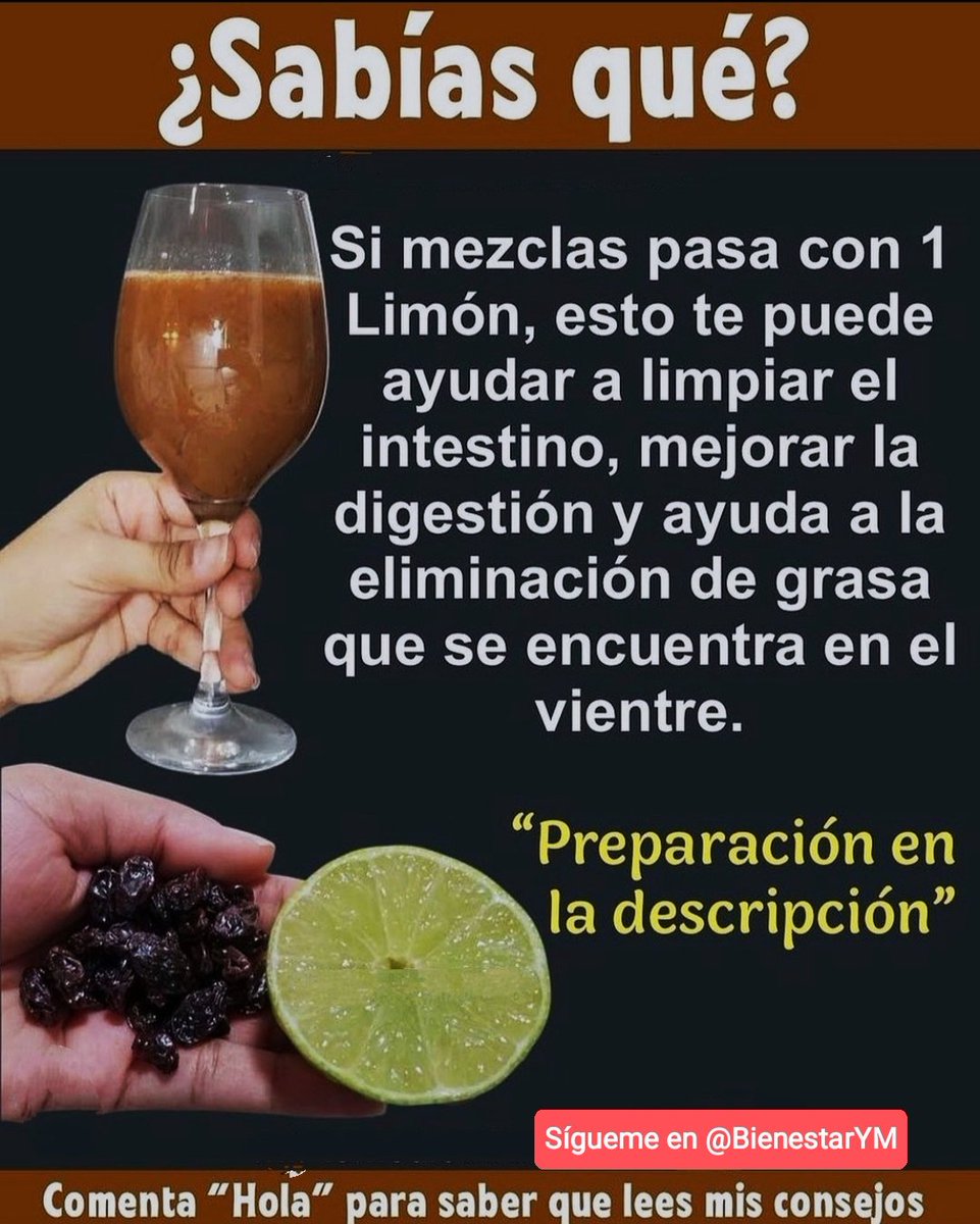 BienestarYM's tweet photo. ✨💫🌿☀️Tip Salud☀️🌿💫✨

Lo primero que debes hacer es exprimir 2 limones
Luego agrega 1 taza de pasa en una licuadora junto con el jugo de limón y un vaso de agua. Licua por 2 minutos y listo. Toma de inmediato.

*Regálame un Gracias así se que me lees y te gusta mi contenido* https://t.co/WjV0S4Tg9c
