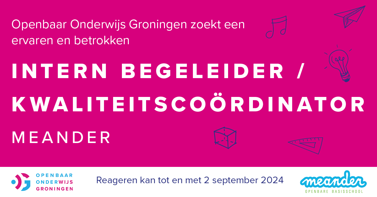 Voor onze mooie school Meander zoeken wij voor het nieuwe schooljaar een intern begeleider/kwaliteitscoördinator. 🔎 Bekijk de vacature en solliciteer nu: 👇

openbaaronderwijsgroningen.nl/contentfiles/o…

#vacature #meander #internbegeleider #kwaliteitscoördinator #samensterkinleren