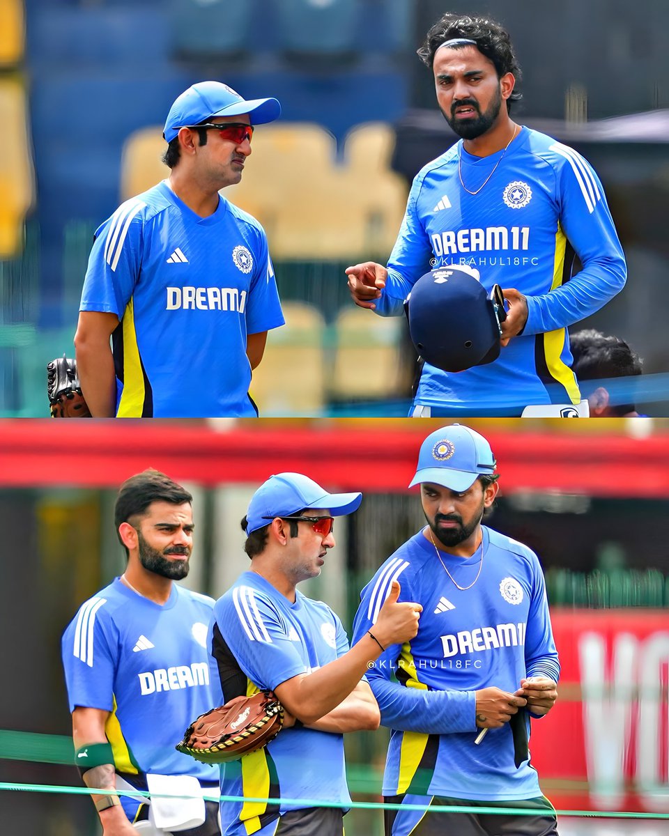 KlRahulFansArmy's tweet photo. KL Rahul and Coach Gautam Gambhir were seen having an in-depth conversation during today's practice session.

#KlRahul • @klrahul • #INDvsSL https://t.co/9zgmAJ4Mjd