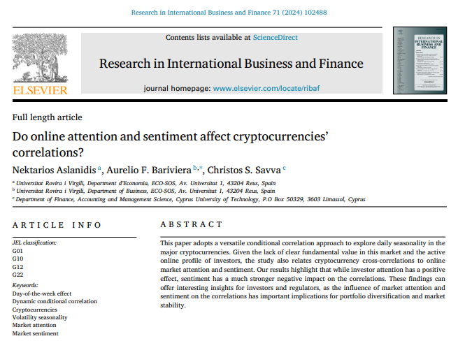 ECO_SOS_URV's tweet photo. Nektarios Aslanidis and Aurelio F. Bariviera, members of #ECOSOS, have published the paper "Do online attention and sentiment affect" at the journal "Research in International Business and Finance" @econophysicsLAB @cienciaURV @DeptEconomiaURV
📕🖥️https://t.co/IQU48cjNRt https://t.co/nYYuno3luN