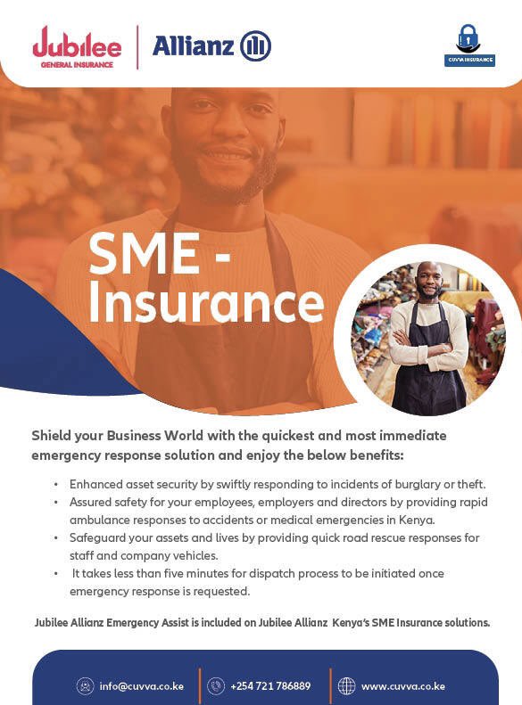 In collaboration with <a href="/JubileeAllianz/">SanlamAllianz General Insurance Kenya</a> we are here to walk the SME Journey with you! 
SME Insurance with added emergency response is now available.
Contact <a href="/InsuranceCuvva/">Cuvva Insurance</a> and we shall advise on the best solutions for your business.

#livewithconfidence 
#insurance