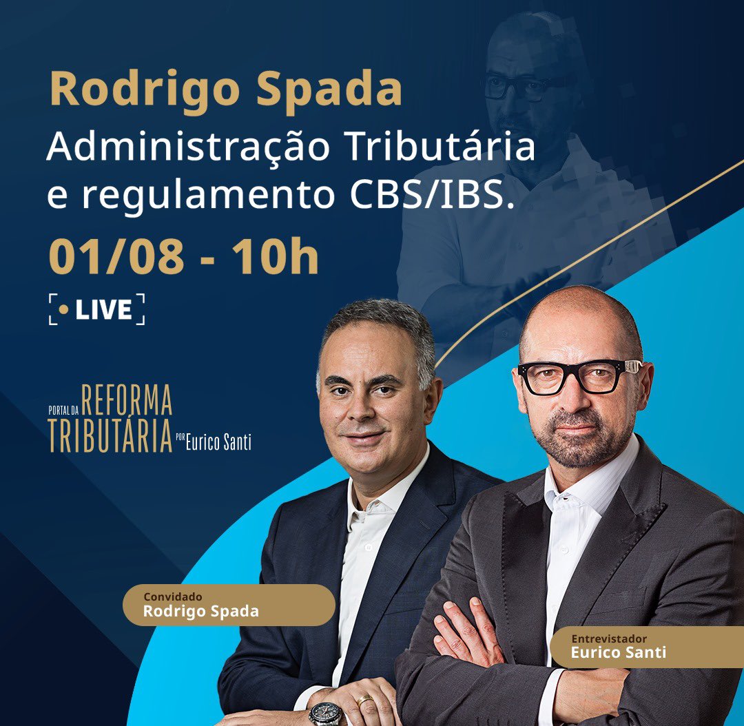 A live acontece no dia *01/08, às 10h*, no Portal da Reforma Tributária, no Youtube!

Esperamos você!

Link da live: youtube.com/live/D5QdhneW5…