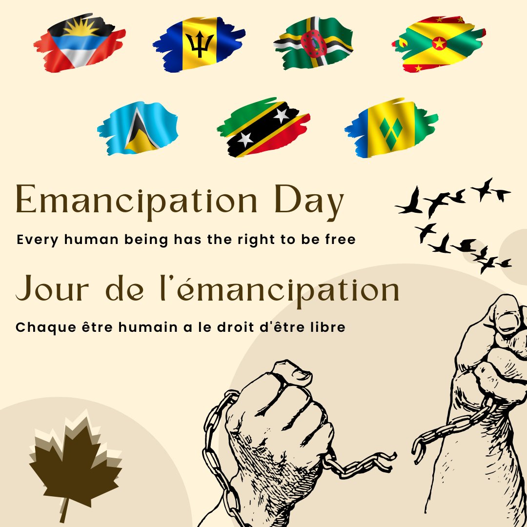 Canada in Barbados and the OECS (@canhcbarbados) on Twitter photo In 2021, <a href="/OurCommons/">House of Commons</a> voted unanimously to officially designate August 1 #EmancipationDay.
Today, we pause to reflect on the history and legacy of slavery in Canada, in the Caribbean and around the world, and to reaffirm our commitment to anti-Black racism. In 2021, <a href="/OurCommons/">House of Commons</a> voted unanimously to officially designate August 1 #EmancipationDay.
Today, we pause to reflect on the history and legacy of slavery in Canada, in the Caribbean and around the world, and to reaffirm our commitment to anti-Black racism.