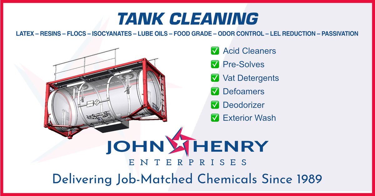 JohnHenryEnter1's tweet image. 💪Powerful Cleaning Solutions for #Latex, Resins, #Flocs – Isocyanates, Lube Oils, Food Grade, Odor Control, LDL Reduction &amp;amp; Passivation. Click  👉 john-henry.com/tankcleaning