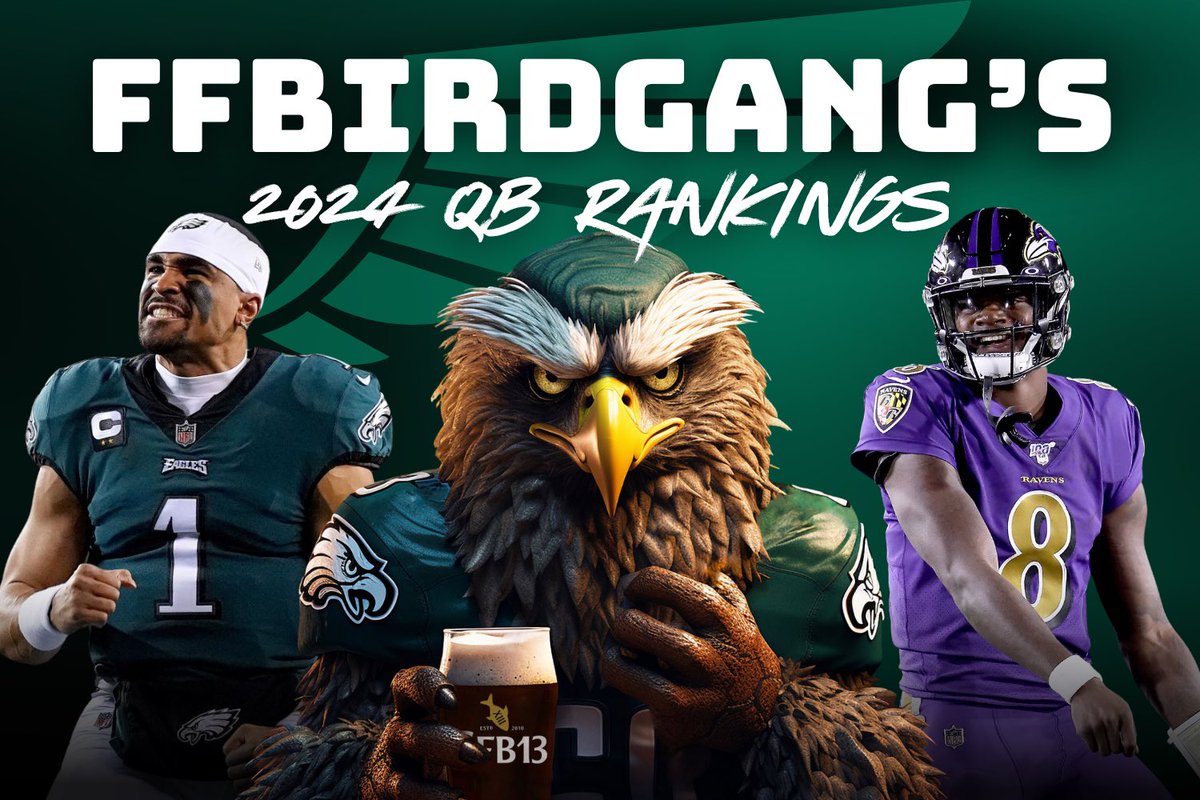 FFBirdGang's tweet image. The NFL is BACK and so is fantasy football. Every Thursday until the regular season starts, I will be dropping #Redraft rankings with tiers.

Today’s Rankings: Top 36 QBs ⬇️⬇️⬇️

1.) Jalen Hurts
2.) Josh Allen
3.) Lamar Jackson
4.) Patrick Mahomes
-
5.) Kyler Murray
6.) Dak