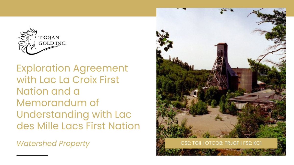 TrojanGoldInc's tweet photo. Our Exploration Agreement (Lac La Croix First Nation) &amp; Memorandum of Understanding (Lac des Mille Lacs First Nation) 🤝 both concern our Watershed Property. 

Learn more→ https://t.co/4gXYdvfFOY

🇨🇦 $TGII🇺🇸 $TRJGF
#highgradegold #goldinvestments #investingingold #miningCA https://t.co/KdSCZZ8nTX