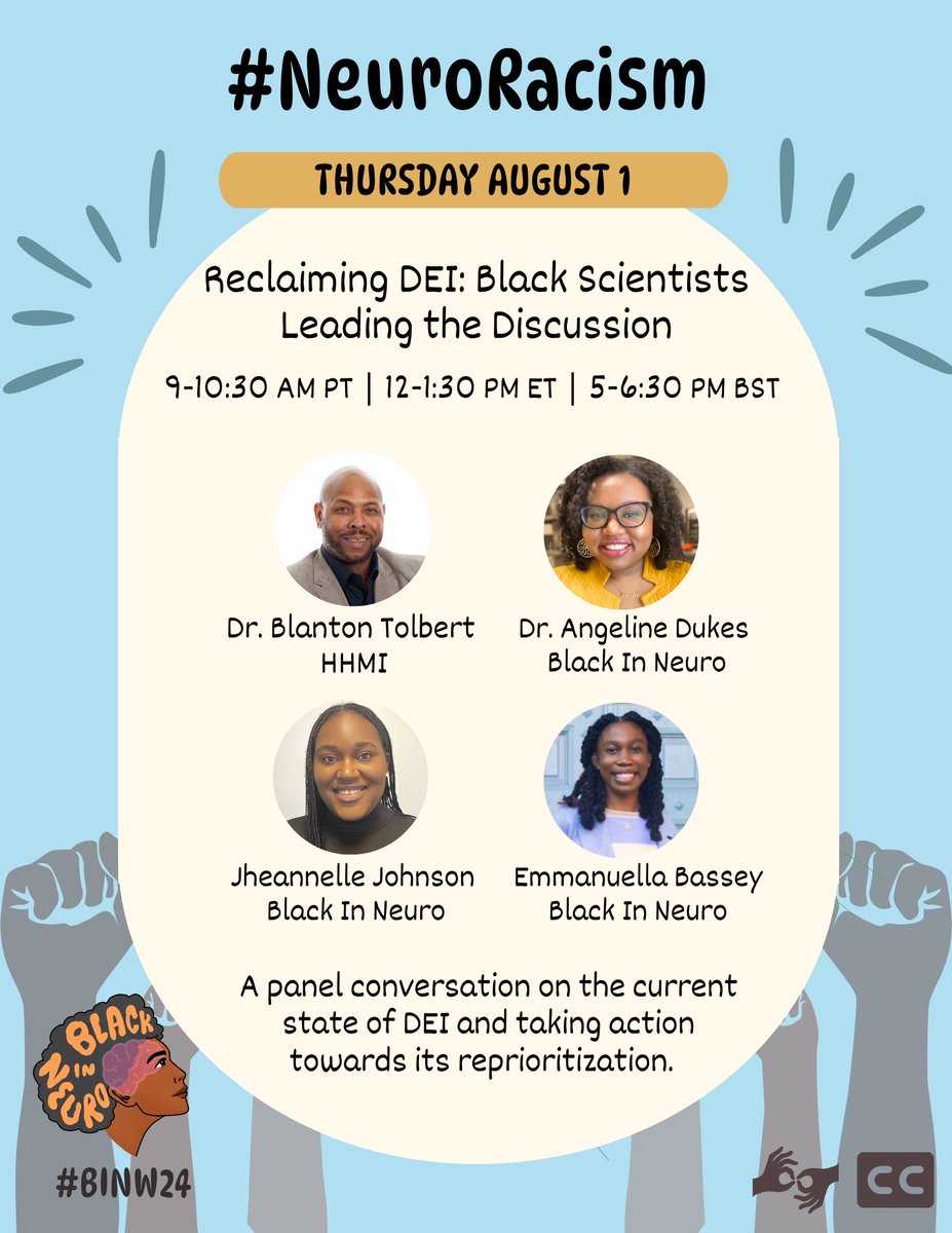 ✨Today #NeuroRacism will focus on Diversity, Equity, &amp; Inclusion (DEI). This space is constantly adapting to the needs of historically underserved communities. At 12PM EST we’ll have an open and honest discussion on the current state of DEI &amp; reprioritization moving forward. ✊🏾