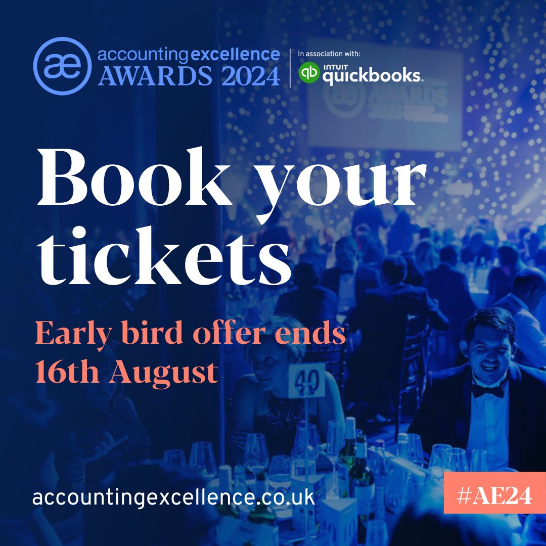 It's time for you all to book your place at Awards Night!

Early Bird tickets are available until Friday 16th August – don’t miss out on this time-limited offer before prices go up.

Secure your tickets here 🎟️  : accountingexcellence.co.uk/our-categories…