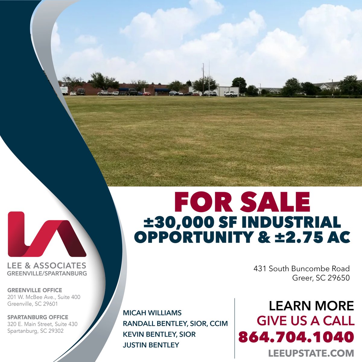 NEW LISTING!
Lee &amp; Associates Greenville / Spartanburg is pleased to present this ±30,000 SF industrial opportunity for sale located at 431 S Buncombe Road in Greer, SC. 
Click here to view the property online: 
loom.ly/dFY7GUg