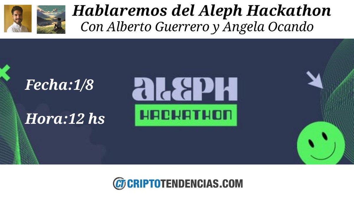 cripto_t's tweet image. ¡No te pierdas nuestro Espacio hoy a las 12 PM (GMT-3) con @ocandocrypto y @AlbertoOnChain hablando sobre el #AlephHackathon!  @alephhackathon @crecimientoar  [x.com/i/spaces/1vOGw…