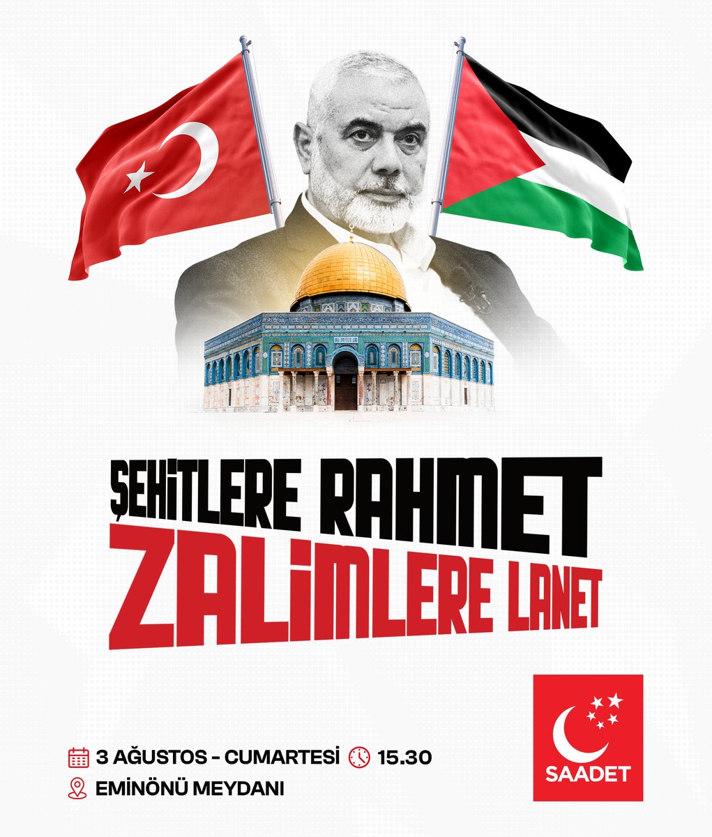 Şehitlere Rahmet 
Zalimlere Lanet!
Basın Açıklaması 🇹🇷🇵🇸

🗓️ 3 Ağustos | Cumartesi 
🕒15.30 
📍 Eminönü Meydanı