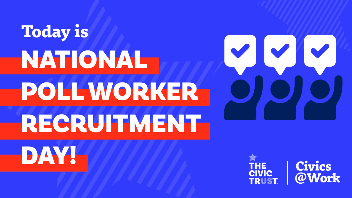 CivicsBuzz's tweet photo. Today is #NationalPollWorkerRecruitmentDay, and our elections depend on Americans volunteering to fulfill poll worker needs.
To aid in this effort, we created #CivicTimeOff, an initiative to fill those roles and strengthen our communities' civic culture: https://t.co/qimI8LS7PO https://t.co/q3ckuGKLWt
