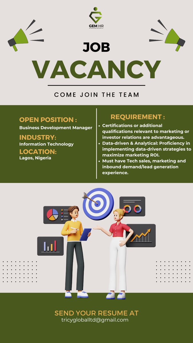 gem_hr's tweet image. 🌟 On the hunt for a Business Development Management in Lagos! Know someone who fits? #Tag them! Start your job search near me for the latest vacancy and work opportunities near me. Apply: tricygloballtd@gmail.com
#JobAlert2024 #Developmentmanager #NowHiring #CareerOpportunity