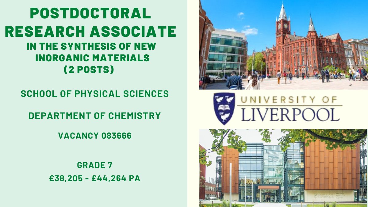 📢We are seeking 2 postdoctoral research associates with expertise in the synthesis and characterisation of new inorganic materials.
Information / Apply ➡️tinyurl.com/54fbyxfk
<a href="/livunieng/">School of Engineering LivUni</a> <a href="/livuniphyssci/">School of Physical Sciences</a> <a href="/livuniphysics/">University of Liverpool Physics</a>