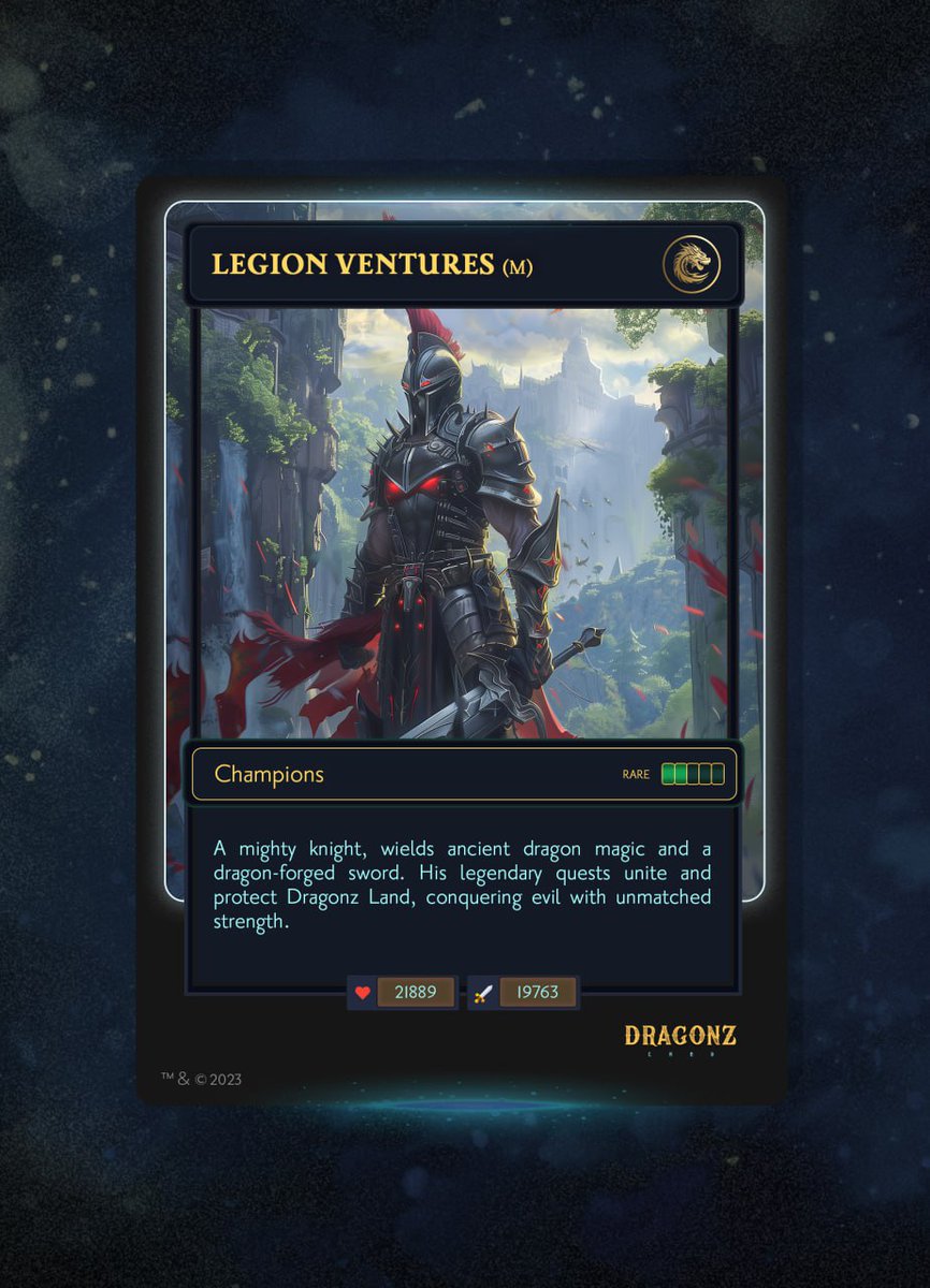 dragonzlandx's tweet image. 🐉 Introducing Legion Ventures! (@legion_ventures)🐉

A mighty knight, wielding ancient dragon magic and a dragon-forged sword. His legendary quests unite and protect Dragonz Land, conquering evil with unmatched strength. 🌟⚔️

Add Legion Ventures to your deck and lead the charge…