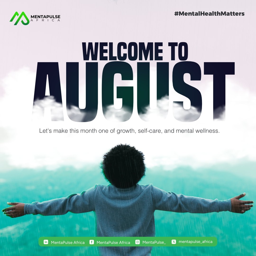 Welcome to August.

Let's make this month one of growth, self-care, and mental wellness.

#MentalHealthMatters #MentaPulse #Selfcare #Mentalwellness #HappyNewMonth
