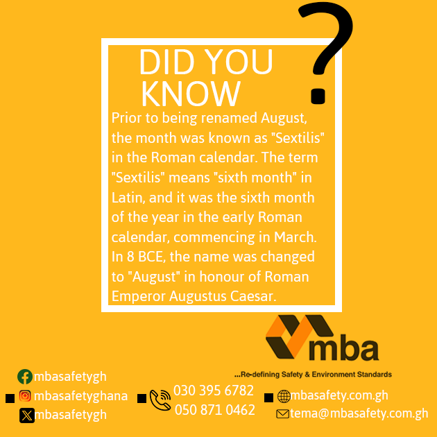 mbasafetygh's tweet photo. Did You Know (DYK)
#MBASafety #MBAGroup #PPE #FireEquipment #DYK #HappyNewMonth #AugustIsHere https://t.co/cHvTzwFHfy