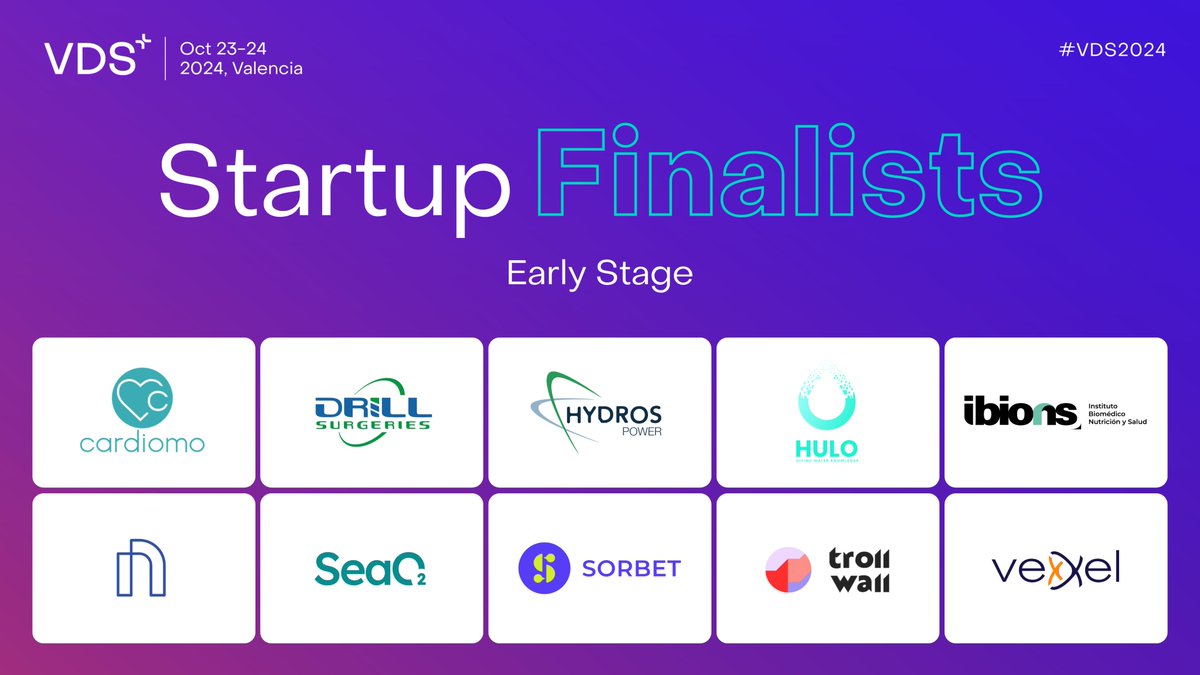VDS (@vds_event) on Twitter photo The 10 Early Stage #startup finalists for #VDSStartupCompetition are... 🥁
🌱 <a href="/cardiomocare/">cardiomo care</a>, <a href="/DrillSurgeries/">Drill Surgeries Ltd</a>, Hydros Power, Hulo.ai, <a href="/ibionsnutricion/">IBIONS - Nutrición y Cáncer</a>, Nidus.ai, <a href="/SeaO2_io/">SeaO2</a>, <a href="/mysorbetxyz/">Sorbet</a>, <a href="/Trollwall_AI/">TrollWall_AI</a> and Vexxel.bio
👏👏👏 The 10 Early Stage #startup finalists for #VDSStartupCompetition are... 🥁
🌱 <a href="/cardiomocare/">cardiomo care</a>, <a href="/DrillSurgeries/">Drill Surgeries Ltd</a>, Hydros Power, Hulo.ai, <a href="/ibionsnutricion/">IBIONS - Nutrición y Cáncer</a>, Nidus.ai, <a href="/SeaO2_io/">SeaO2</a>, <a href="/mysorbetxyz/">Sorbet</a>, <a href="/Trollwall_AI/">TrollWall_AI</a> and Vexxel.bio
👏👏👏