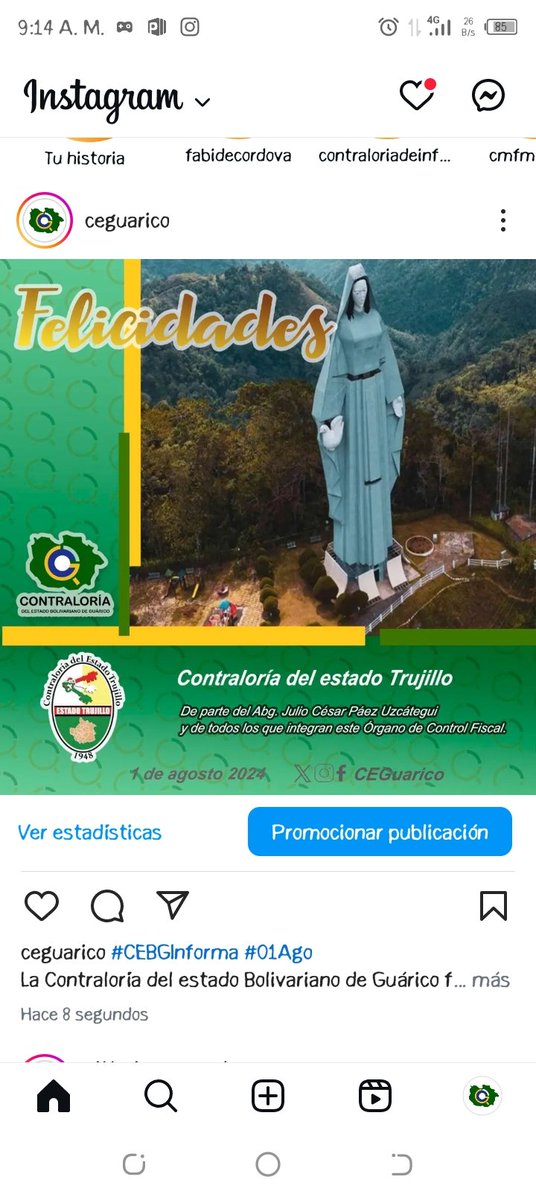 #CEBGInforma #01Ago felicidades a quienes integran la Contraloría del estado Trujillo. Desde la #CEBG les deseamos muchas bendiciones y éxitos. <a href="/CGRVenezuela/">CGR Venezuela</a> <a href="/CETrujillo01/">Contraloría del Estado Trujillo</a> 
<a href="/jcpaez23/">Julio César Páez Uzcátegui</a>