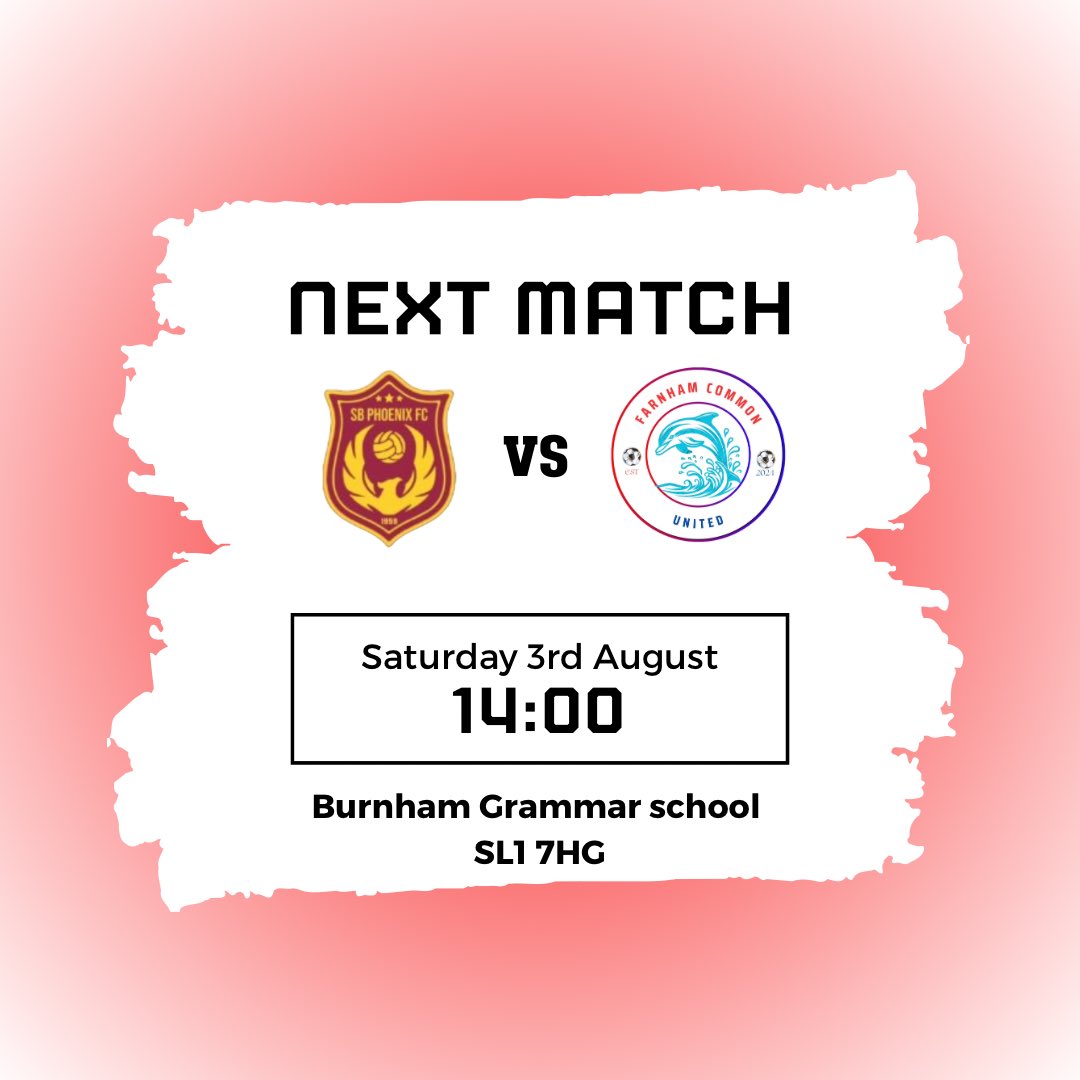 Farnham Common United (@fcufc2024) on Twitter photo Our first pre season game is this weekend❗️
🆚<a href="/SB_phoenixfc_/">S.B Phoenix FC</a>
⏰2PM Kick off
📍 Burnham Grammar School, SL1 7HG Our first pre season game is this weekend❗️
🆚<a href="/SB_phoenixfc_/">S.B Phoenix FC</a>
⏰2PM Kick off
📍 Burnham Grammar School, SL1 7HG