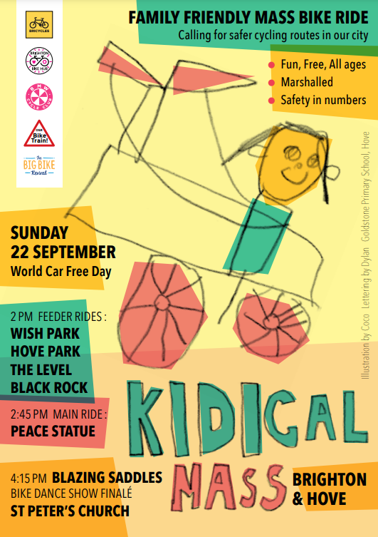 Daren68's tweet image. Mark you diaries - next Hove Kidical Mass ride is 22 September. 2pm feeder rides in Hove Park and Wish Park (and some other places). Alfie and I will be in Wish Park, see you then.

@Bricycles @OSRBikeTrain @NickSayers @BATBrighton