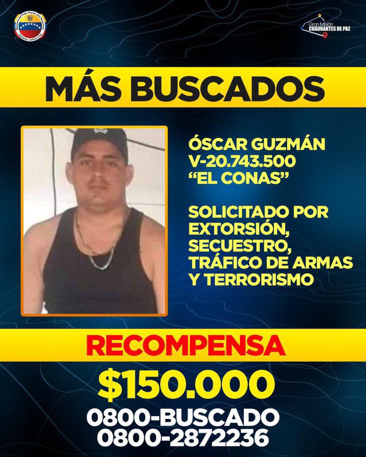 ⚠️ #ATENCIÓN || Los órganos de seguridad ciudadana buscan a Óscar Guzmán; alias “El Conas”, por su participación en múltiples delitos contra las personas y terrorismo.

#PuebloDeJusticia