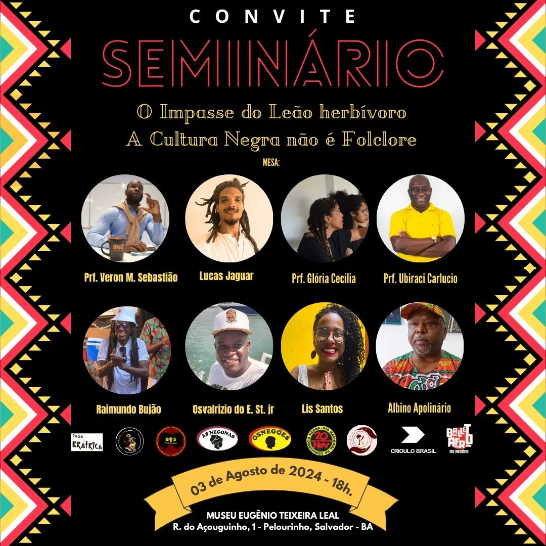 MuseuEugenio's tweet photo. Sábado dia 03.08, não percam!! O Impasse do Leão herbívoro: A Cultura Negra não é Folclore, às 18h, no Cineteatro Góes Calmon do METL. https://t.co/0zvpjZu0Ze