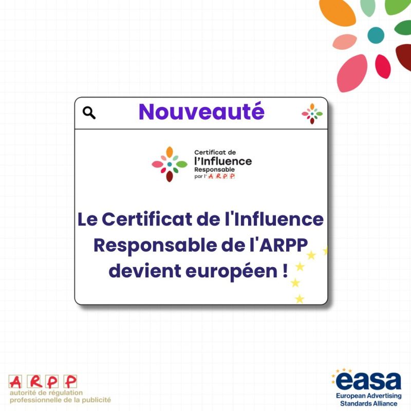 Le Certificat de l'Influence Responsable de l'ARPP devient Européen !
Il est déployé sur une plateforme paneuropéenne, aux côtés d’homologues européens de l’ARPP... 
Les créateurs qui ciblent plusieurs pays peuvent ainsi maîtriser les règles spécifiques.
#InfluenceResponsable
