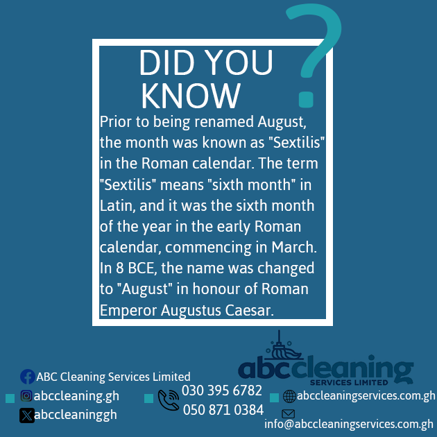 abccleaninggh's tweet photo. Did You Know (DYK)
#ABC #MBAGroup #CleaningContractors #KeepingItClean #DYK #HappyNewMonth #AugustIsHere https://t.co/NgsUiHHraD