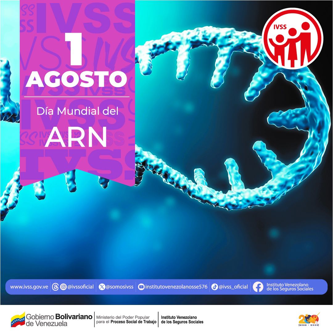 El Día Mundial del ARN es una fecha especial que se celebra cada 1 de agosto para concienciar sobre la relevancia de esta molécula en la generación de proteínas.

#PuebloDeJusticia

@nicolasmaduro <a href="/florescilia/">Cilia Flores</a> <a href="/MagaGutierrezV/">Magaly Gutiérrez Viña</a> <a href="/delcyrodriguezv/">Delcy Rodríguez</a>