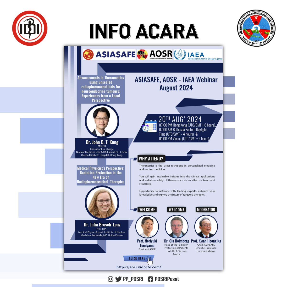 pp_pdsri's tweet photo. [Info Acara] Theranostics and Radiation Protection, AsiaSafe-IAEA (AOSR)

August 20, 2024 / 7PM / 18.00 WIB

Theranostics is the latest technique in personalized medicine and nuclear medicine.

Register now at https://t.co/juEaOp5VCa

#pdsri #aosr #asiasfe https://t.co/TkMA0WU4UD