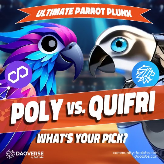 ✊ We have a Parrot Tie on The Mascot Challenge!

🦜 <a href="/AdebolaAyan/">AdebolaAyan</a> ´s Poly (for <a href="/0xPolygon/">Polygon | POL</a>) and <a href="/OriaOres/">Oria Ores</a> 's QuiFri (for <a href="/TheDAOLabs/">DAO Labs</a>) are two birds to Watch. Keep reading this Thread for details.

👉 It's up to you to Pick a Parrot. Which one is it going to be?

🗳 Repost and