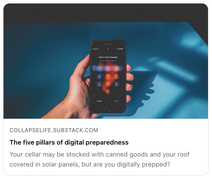 collapse_life's tweet image. The recent global disruptions caused by the CrowdStrike outage showed the urgent need for digital preparedness. Today, @TheDigitalPrep takes us through the five main pillars and some steps you can take to start preparing today.
open.substack.com/pub/collapseli…
