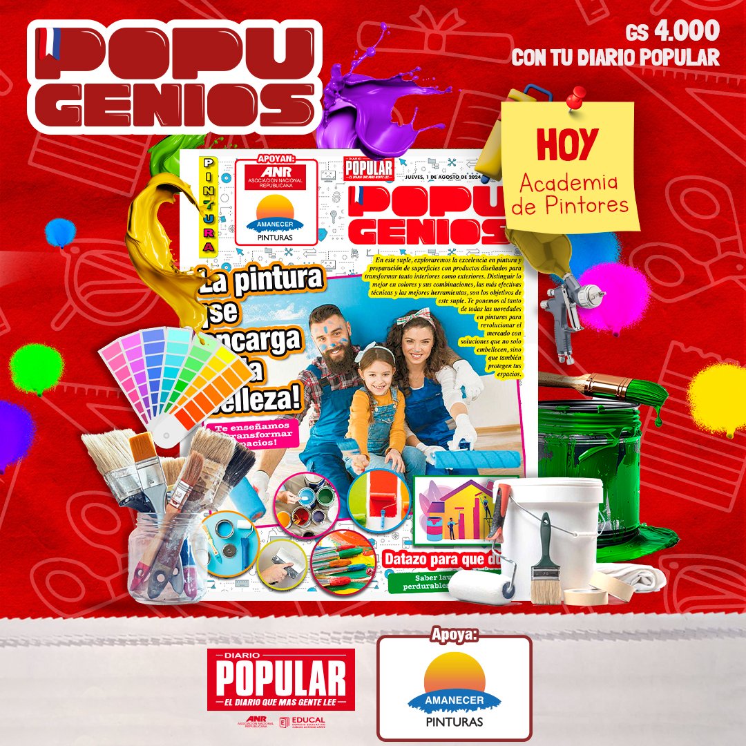 somospopupy's tweet photo. 👨‍🎨👩‍🎨 ¡La Academia de Pintores 🎨 ya está disponible con tu suplemento de Popugenios! 🙌🏻

¡No te olvides que de comprar tu diario! 🗞️ ¡Aouráte, antes de que se acaben!

#popular #diario #diariopopular #elpopu https://t.co/gyVIPAZ0By