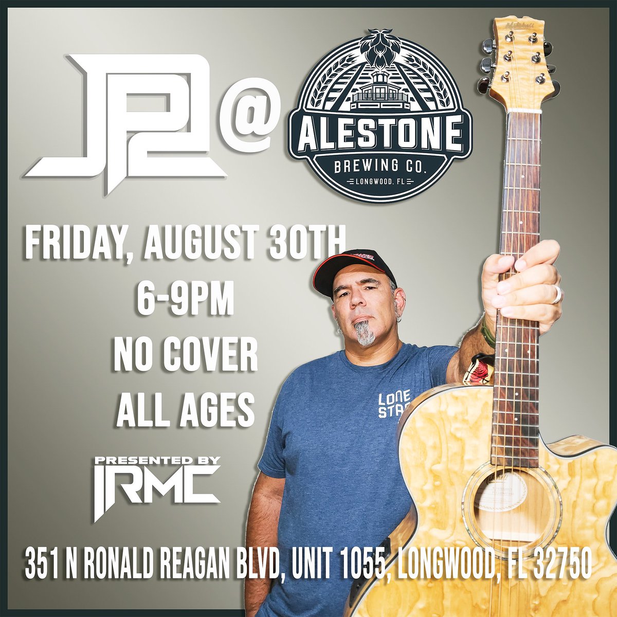 JP2Guitar's tweet photo. Hope to see a bunch of you at my next ALL AGES show, Friday August 30th from 6-9pm at @AlestoneBrewing .  Great beer, great food, great ambience, come hang out!!!! Presented by @IRMCFlorida. 
.
.
#LiveMusic #Acoustic #Alestone #guitar #JP2 #JP2Guitar #IRMC #Longwood #Music #Live https://t.co/iq0Zxi9wmb