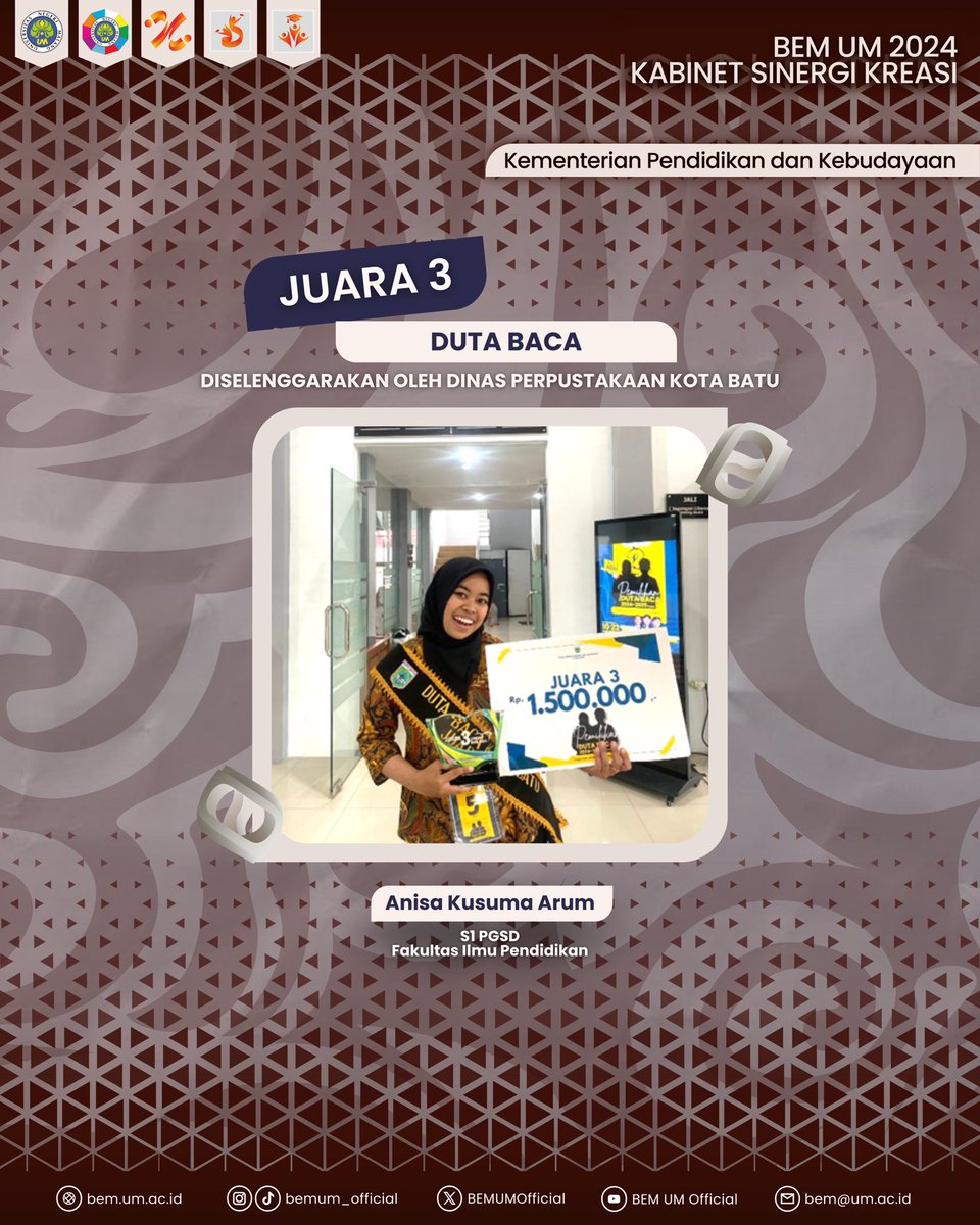 [DIKBUD APPRECIATION]
 
Halo Mahasiswa UM!
 
Selamat dan sukses kepada para mahasiswa berprestasi Universitas Negeri Malang✨
 
Tetap semangat dan sukses selalu!🔥