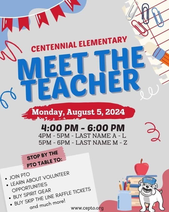 Welcome back! We can't wait to see you all soon!! Centennial Elementary Boarding Pass and Meet the Teacher Information.All returning Families please be sure to update HAC for each child.