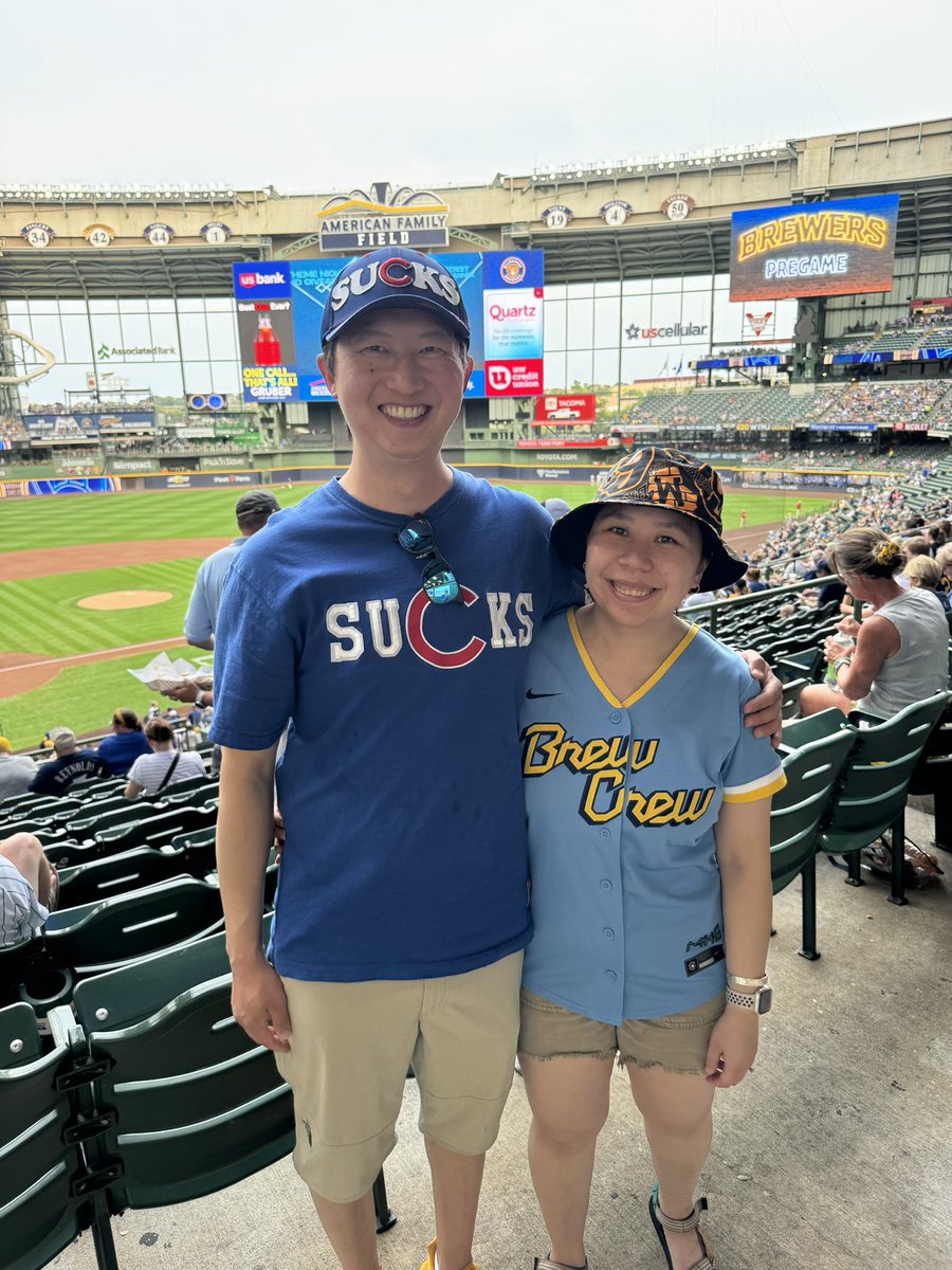 cajun_pete's tweet photo. We finally got a picture together at a Brewers game! Unfortunately the Brewers lost. But just a reminder, even with the highest paid Benedict Arnold manager, the Cubs still suck! @Brewers https://t.co/eJHd76eOcD