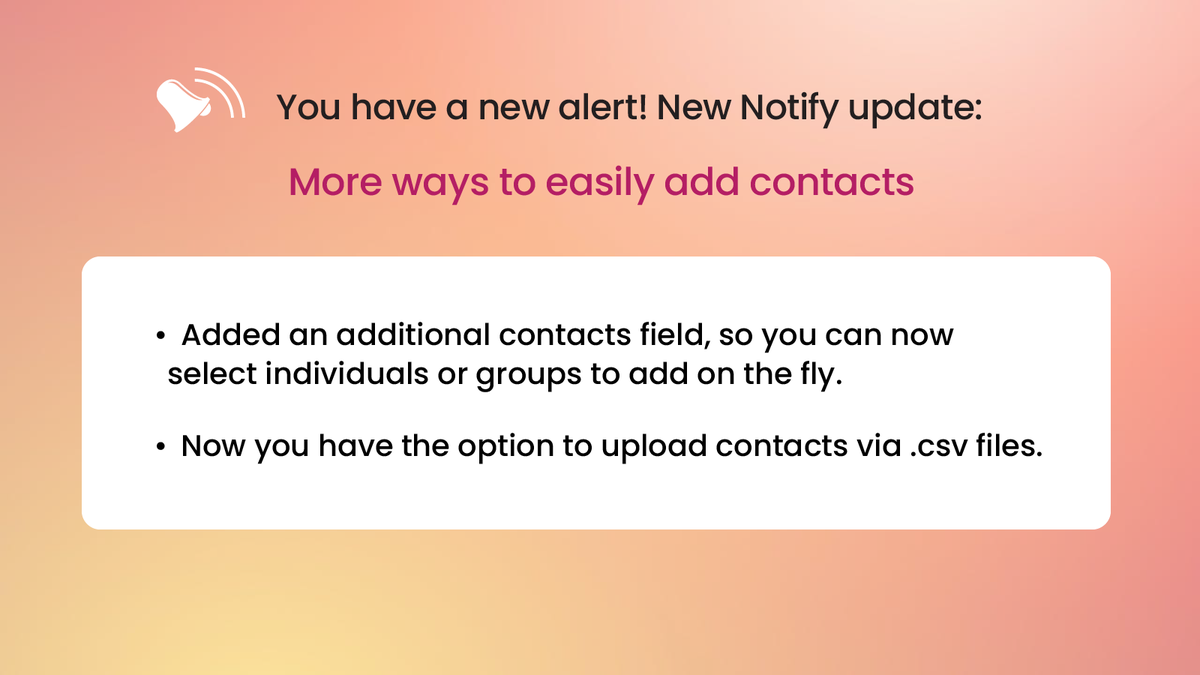 📣 Notify Product Update!  More ways to upload and add contacts!  

Know more about Notify, our mass communication platform:
🔗 Our website- hubs.ly/Q02JGhBK0
🔗 Esri marketplace (Free Trial!)- hubs.ly/Q02JGxyj0
#esripartner #alerts #utility #security #communication