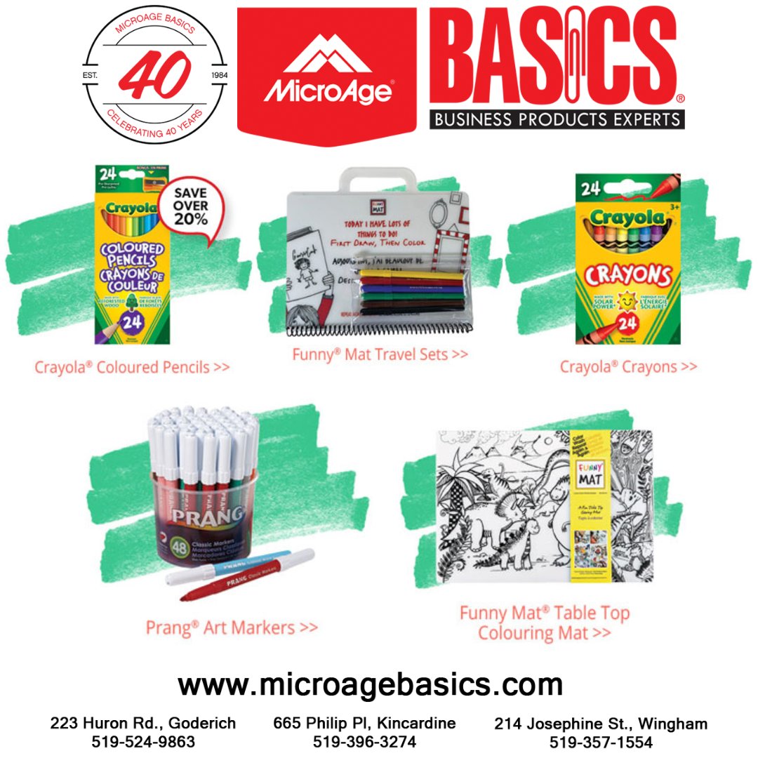 MicroageG's tweet image. MicroAge Basics wishes to help you celebrate National Colouring Book Day with some fantastic fun products. See us at MicroAge Basics Goderich, Kincardine and Wingham.  #microagebasics #officesupplies #business #basics