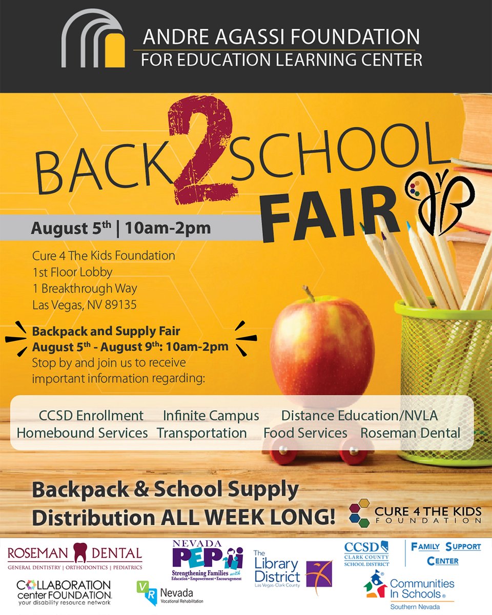 Cure4thekids's tweet photo. Hey kids and parents! Don't miss the C4K Education Center #Back2SchoolFair this Monday, August 5th from 10 am to 2 pm. And remember, our Backpack and School Supplies Fair runs ALL WEEK next week. See you next week! #Cure4TheKidsFoundation #ChildhoodCancer https://t.co/gnZbB3XPUH