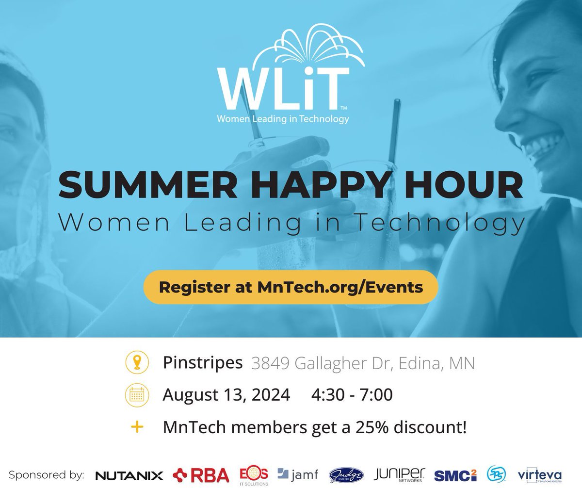 Join Women Leading in Technology for a dynamic evening of socializing at their popular Summer Happy Hour on August 13. Make meaningful connections, network with others invested in empowering women in tech, &amp; celebrate. Register early to reserve your spot: buff.ly/4cc510I